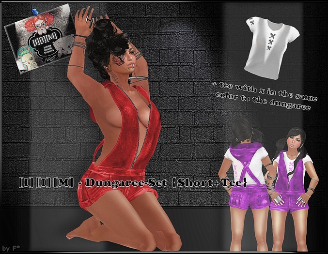 [I][I][M] - Dungaree-Set {Short+Tee}Red(wear me!) 