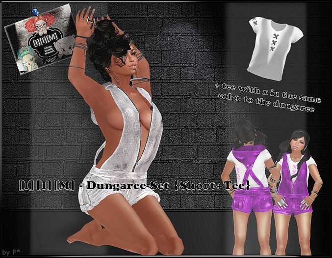 [I][I][M] - Dungaree-Set {Short+Tee}White(wear me!) 