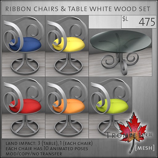 Trompe Loeil - Ribbon Chairs & Table Set White Wood [mesh]