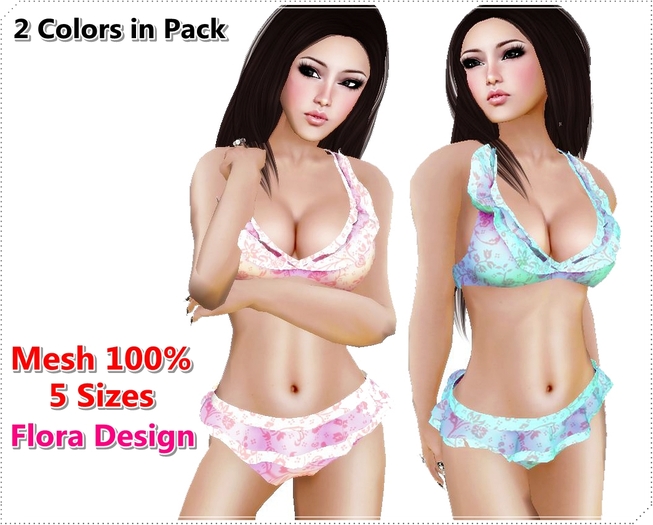 DeepLove Store :: MESH Bikini ** Pink & Blue Flora **