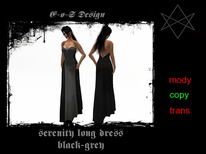 serenity rigged mesh long dress black-grey