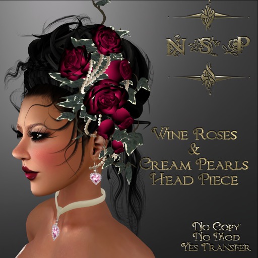 NSP Wine Roses & Cream Pearls Head piece (boxed)