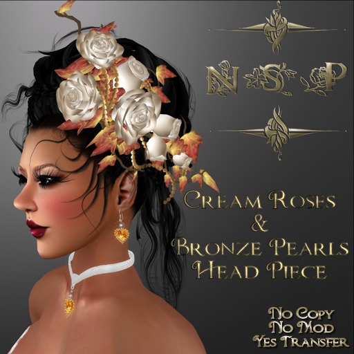 NSP Cream Roses & Bronze Pearls Head Piece (boxed)
