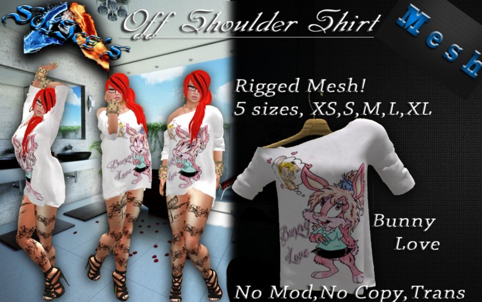 *SoL!ce's* Off Shoulder Shirt Rigged Mesh! (Bunny Love)