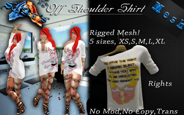 *SoL!ce's* Off Shoulder Shirt Rigged Mesh! (Rights)
