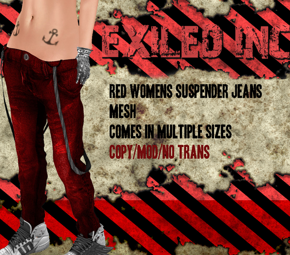 [Exiled Inc.] Red Womens Suspender Jeans [MESH]