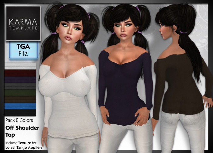 Karma Template - Tga - Off Shoulder Top - 8 Colors
