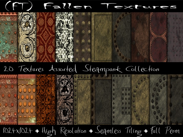 (FT) Fallen Textures FULL PERM Textures Steampunk Collection 20 Textures