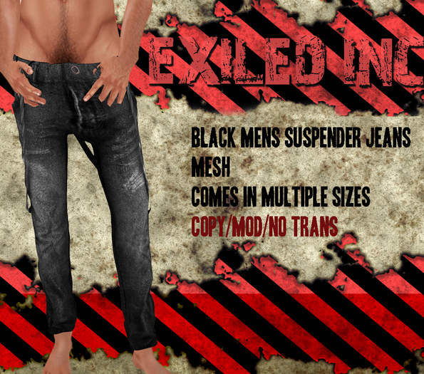 [Exiled Inc.] Black Mens Suspender Jeans [MESH]