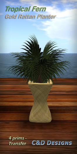 C&D Designs - Tropical Fern - Gold Rattan Planter 