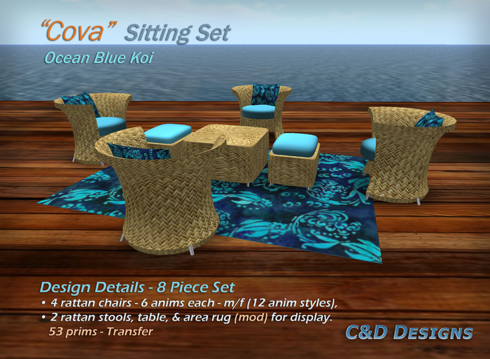 C&D Designs - "Cova" Sitting Set - Ocean Blue Koi