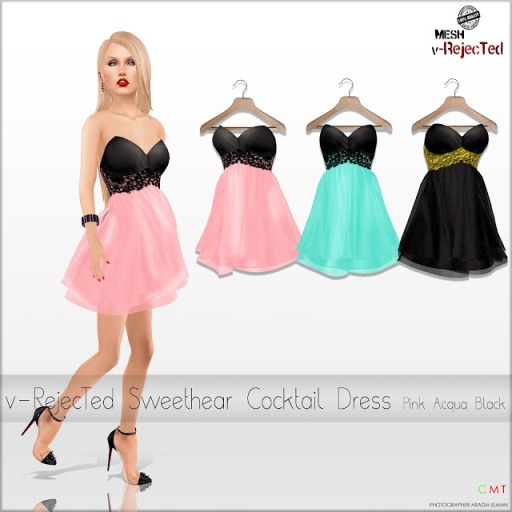 *v-R* Mesh Sweethear Cocktail Dress 3 color