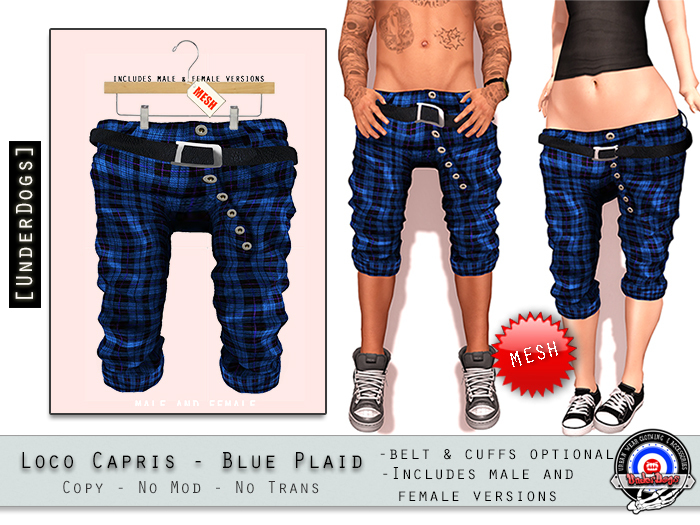 [UnderDogs]  Loco Capri- Blue Plaid - Male/Female