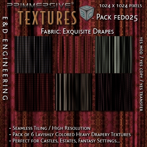 [FED025] 6 1024px Exquisitely Patterned Rippled Fabric and Drapery Patterns for Curtains and Drapes by E&D ENGINEERING