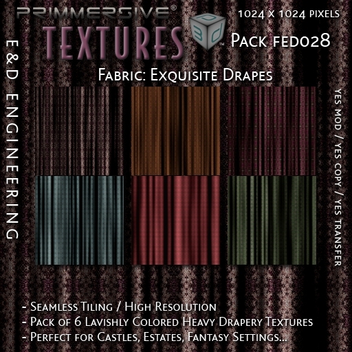 [FED028] 6 1024px Exquisitely Patterned Rippled Fabric and Drapery Patterns for Curtains and Drapes by E&D ENGINEERING