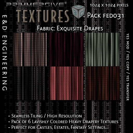 [FED031] 6 1024px Exquisitely Patterned Rippled Fabric and Drapery Patterns for Curtains and Drapes by E&D ENGINEERING