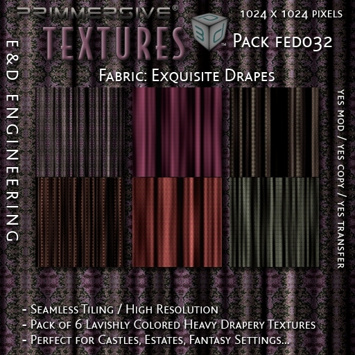 [FED032] 6 1024px Exquisitely Patterned Rippled Fabric and Drapery Patterns for Curtains and Drapes by E&D ENGINEERING