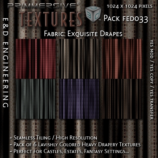 [FED033] 6 1024px Exquisitely Patterned Rippled Fabric and Drapery Patterns for Curtains and Drapes by E&D ENGINEERING