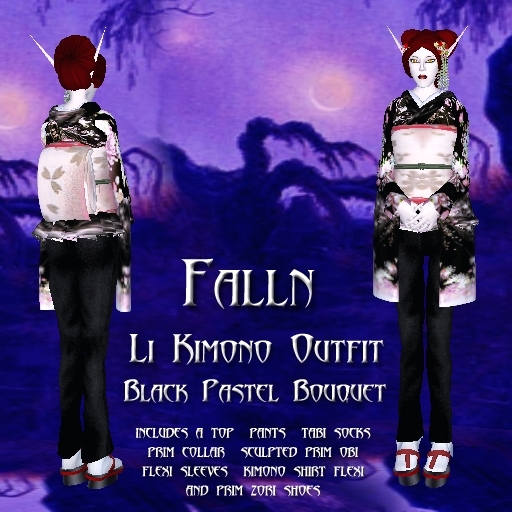 Falln Li Kimono Outfit Black Pastel Bouquet