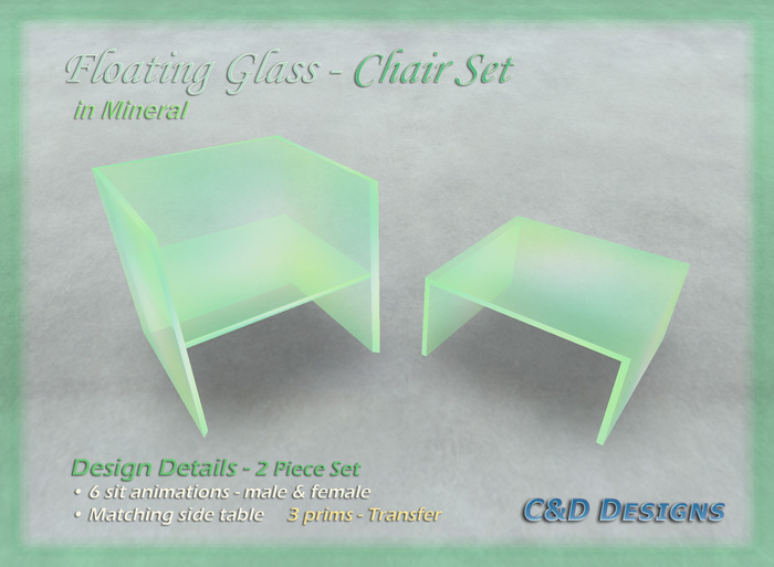 C&D Designs - Floating Glass - Chair Set in Mineral 