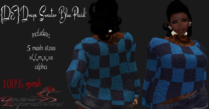 {DE} Drape Sweater*BLUE PLAID*