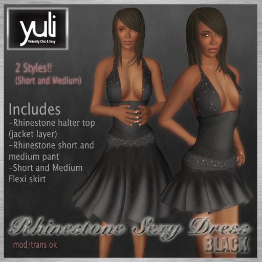 (Yuli) Rhinestone Sexy Dress BLACK