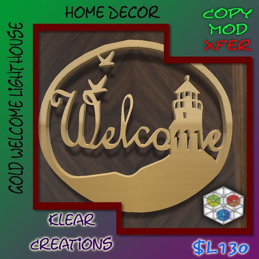 Lighthouse Welcome Gold Sign (mesh)