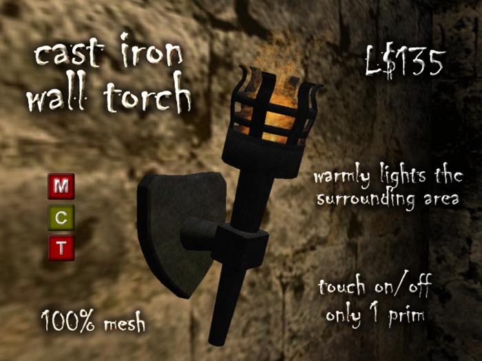 Cast Iron Wall Torch in only 1 prim! [MESH!]