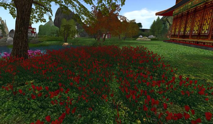 sculpted red flowers field copy modify