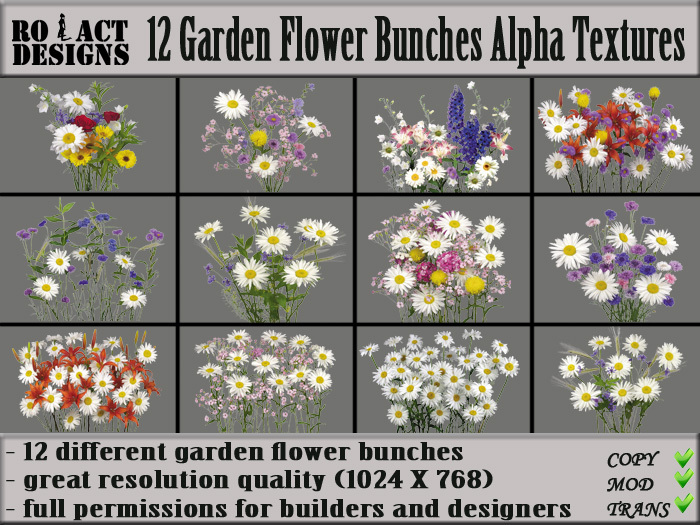 Ro!Act Designs 12 Garden Flower Bunches Alpha Textures