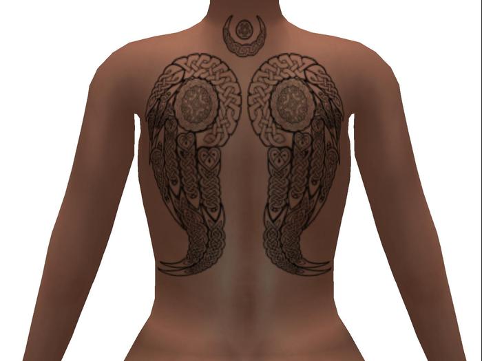 -Tintable- Celtic Wings Back Tattoo