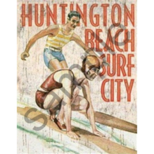 VINTAGE HB SURFING BEACH POSTER SIGN