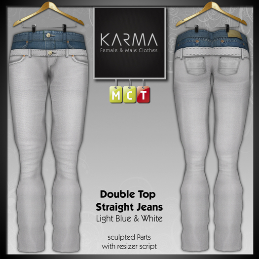 Karma - Double Top Straight Jeans - White & Light Blue