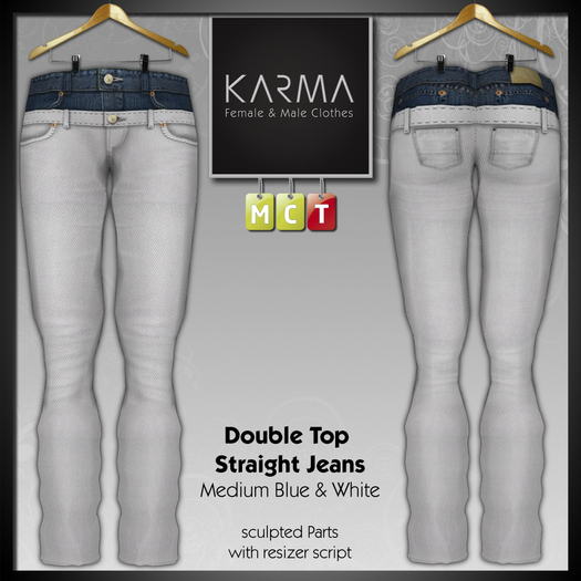 Karma - Double Top Straight Jeans - White & Medium Blue