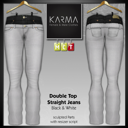 Karma - Double Top Straight Jeans - White & Black