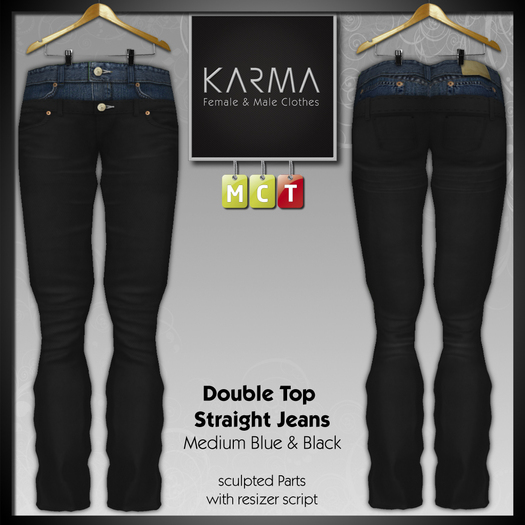 Karma - Double Top Straight Jeans - Black & Medium Blue