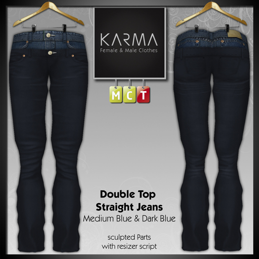 Karma - Double Top Straight Jeans - Dark Blue & Medium Blue