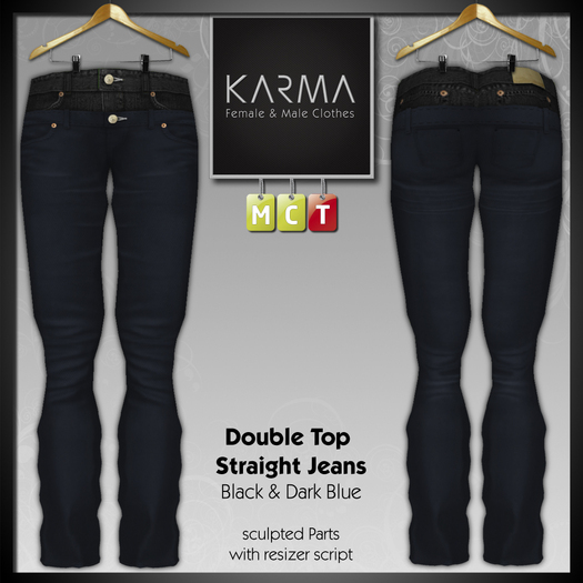 Karma - Double Top Straight Jeans - Dark Blue & Black