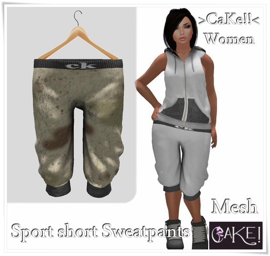 [[>CaKe!!<]]-Sport short Sweatpants  Mesh Female-Camo Beige