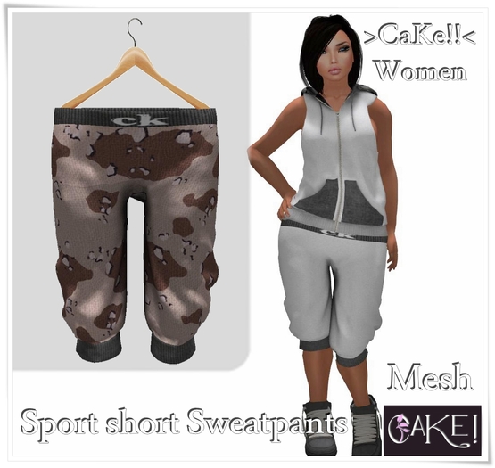 [[>CaKe!!<]]-Sport short Sweatpants  Mesh Female-Camo Arid