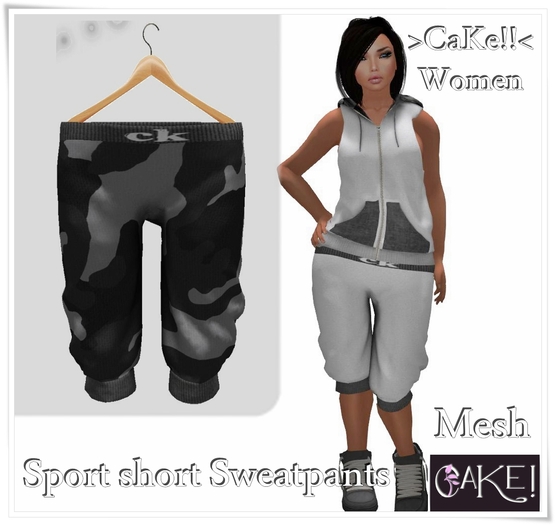 [[>CaKe!!<]]-Sport short Sweatpants  Mesh Female- Camo Black