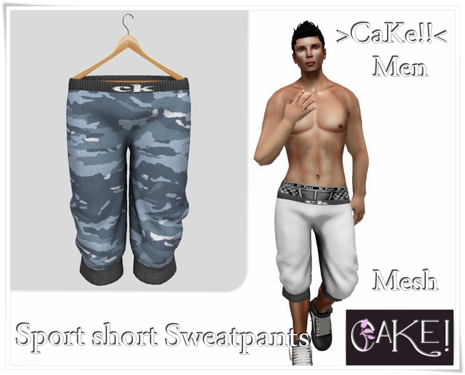 [[>CaKe!!<]]-Sport short Sweatpants  Mesh Male- Camo Blue