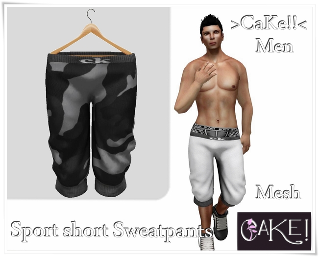 [[>CaKe!!<]]-Sport short Sweatpants  Mesh Male-Camo Black