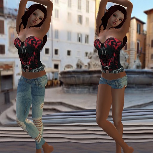 Red & Black Buckled Corset Set v1