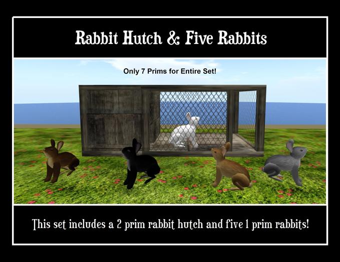 RABBIT HUTCH/CAGE & FIVE RABBITS