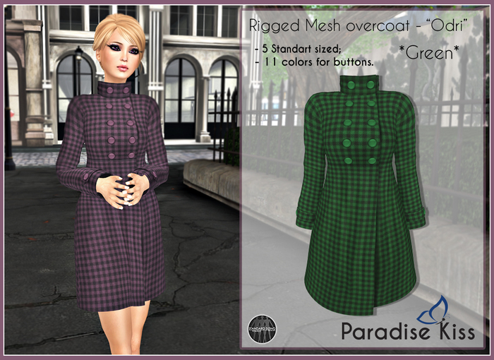 {Paradise Kiss} Odri Overcoat-Green (Rigged Mesh)