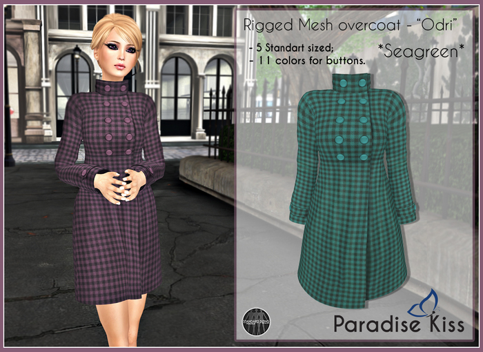 {Paradise Kiss} Odri Overcoat-Seagreen (Rigged Mesh)