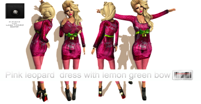 *HC* pink leopard  dress with lemon green bow