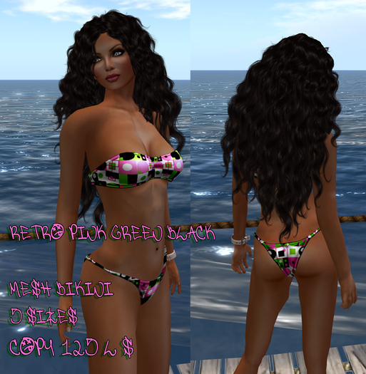 Retro Pink & Green Mesh Bikini