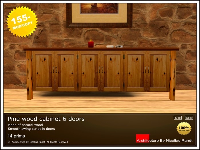 Pine wood cabinet 6 doors